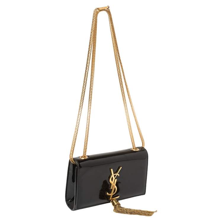 Pre Owned Saint Laurent Black Patent Leather Small Kate Tassel Crossbody Bag