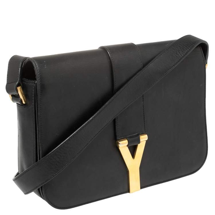 Pre Owned Saint Laurent Black Leather Y-Ligne Flap Crossbody Bag
