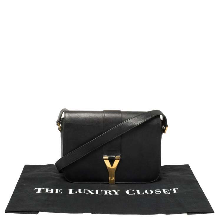 Pre Owned Saint Laurent Black Leather Y-Ligne Flap Crossbody Bag