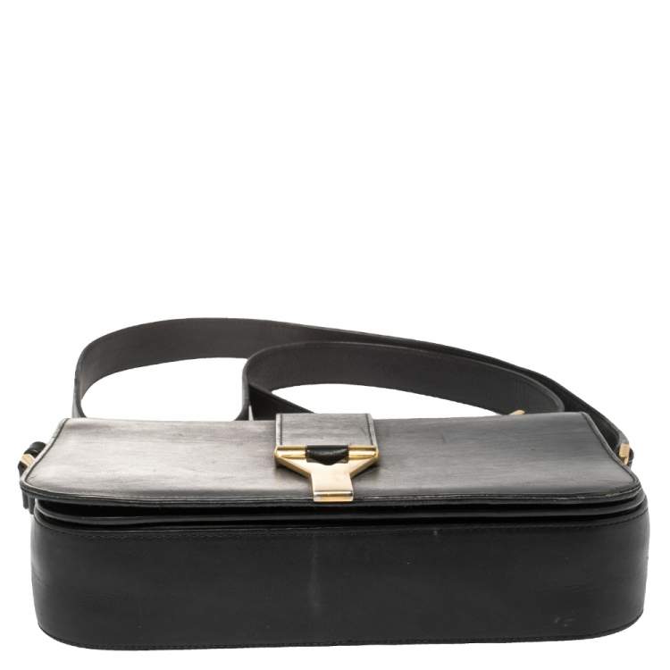 Pre Owned Saint Laurent Black Leather Y-Ligne Flap Crossbody Bag
