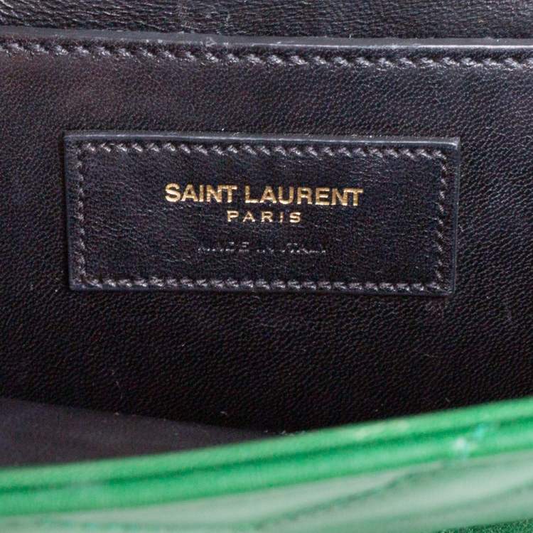 Pre Owned Saint Laurent Green Chevron Leather Medium Cassandre Flap Bag