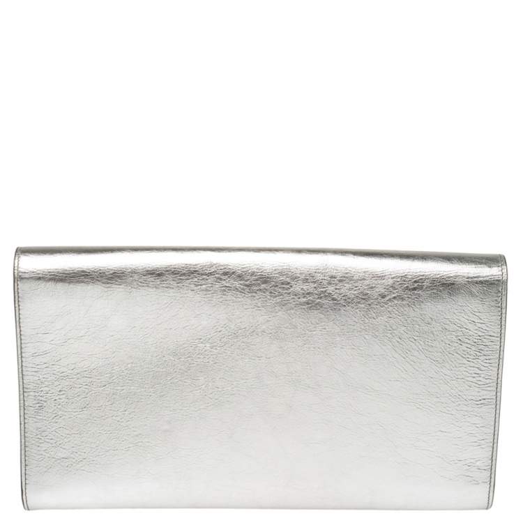 Pre Owned Yves Saint Laurent Silver Leather Belle De Jour Clutch