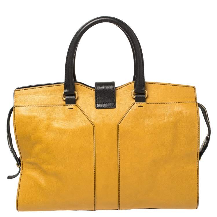 Pre Owned Yves Saint Laurent Mustard/Black Leather Medium Cabas Y-Ligne Tote