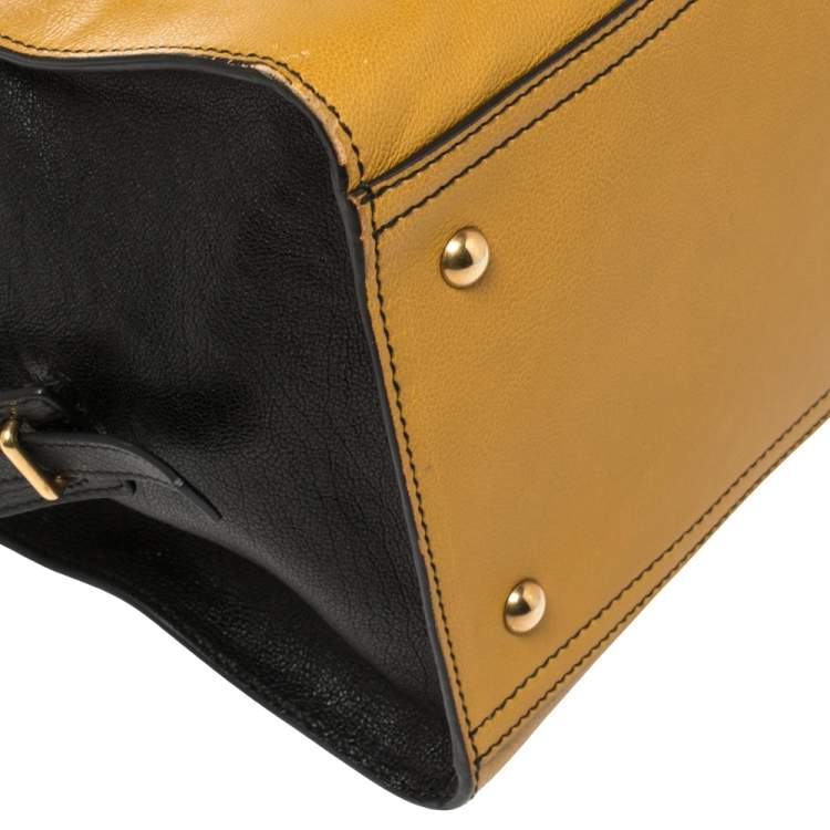 Pre Owned Yves Saint Laurent Mustard/Black Leather Medium Cabas Y-Ligne Tote