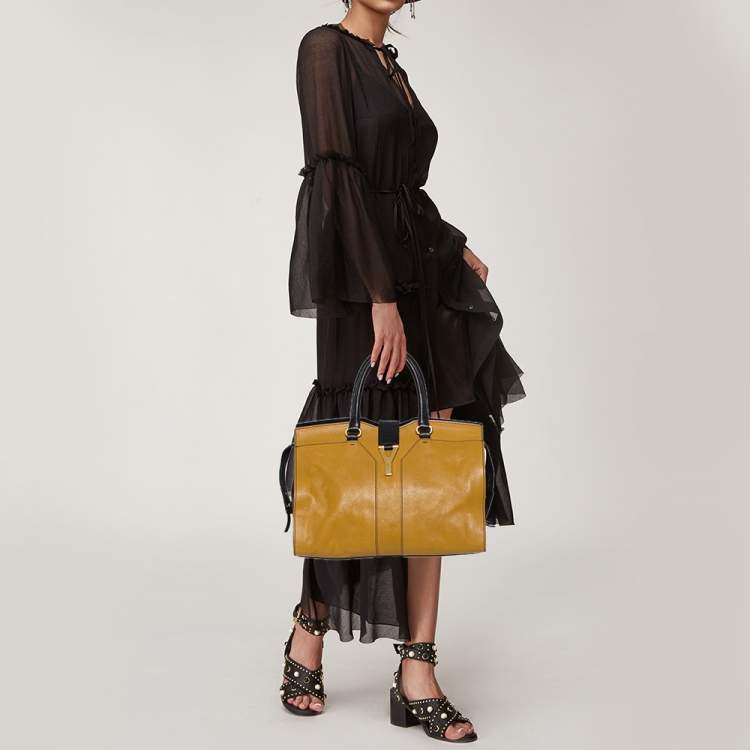 Pre Owned Yves Saint Laurent Mustard/Black Leather Medium Cabas Y-Ligne Tote