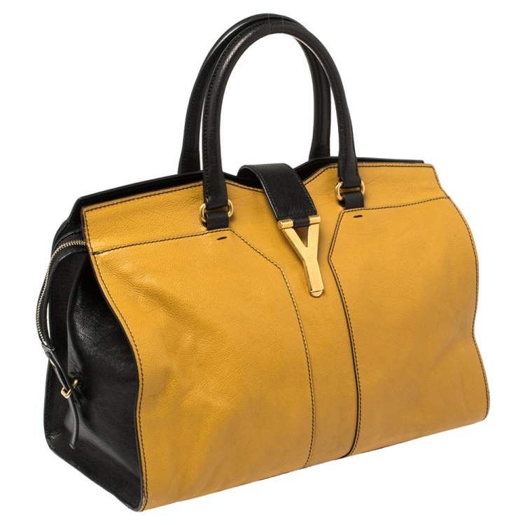 Pre Owned Yves Saint Laurent Mustard/Black Leather Medium Cabas Y-Ligne Tote