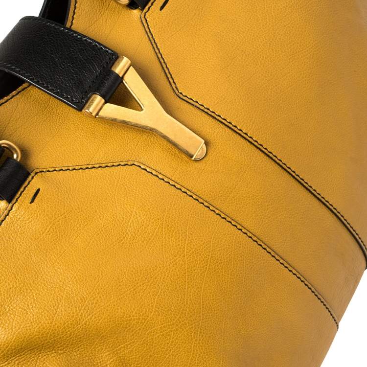 Pre Owned Yves Saint Laurent Mustard/Black Leather Medium Cabas Y-Ligne Tote