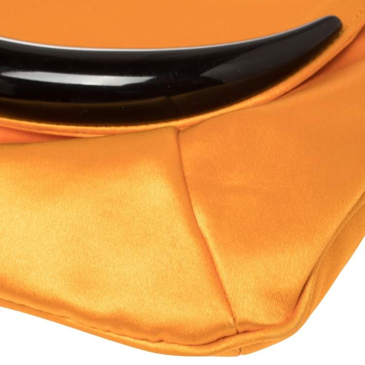 Pre Owned Yves Saint Laurent Orange Satin Horn Embellished Flap Shoulder Bag