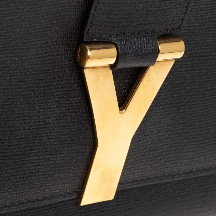Pre Owned Yves Saint Laurent Black Textured Leather Y-Ligne Clutch