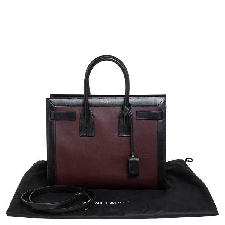 Pre Owned Saint Laurent Burgundy/Black Leather Small Classic Sac De Jour Tote