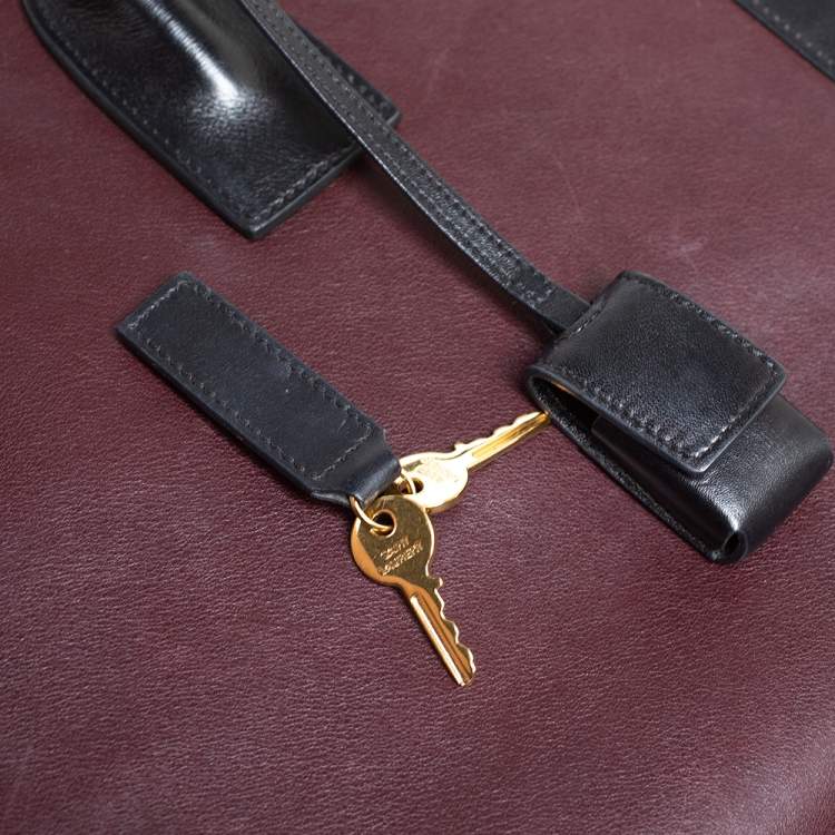 Pre Owned Saint Laurent Burgundy/Black Leather Small Classic Sac De Jour Tote