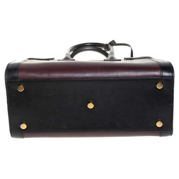 Pre Owned Saint Laurent Burgundy/Black Leather Small Classic Sac De Jour Tote