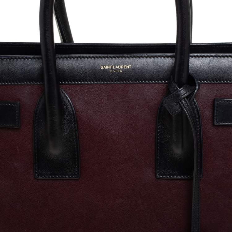 Pre Owned Saint Laurent Burgundy/Black Leather Small Classic Sac De Jour Tote