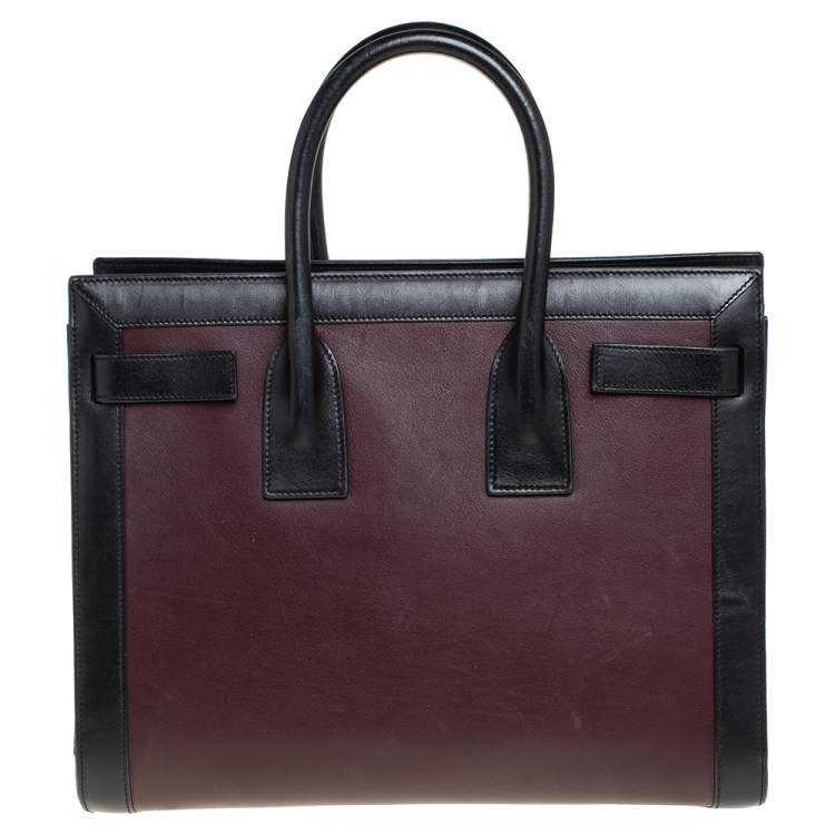 Pre Owned Saint Laurent Burgundy/Black Leather Small Classic Sac De Jour Tote
