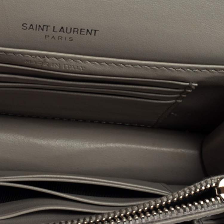 Pre Owned Saint Laurent Grey Croc Embossed Leather Mini Sunset Chain Bag