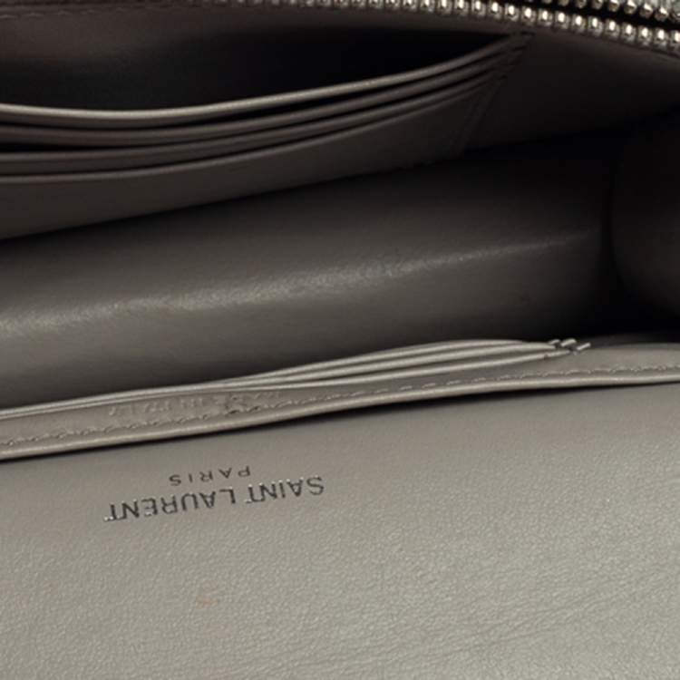 Pre Owned Saint Laurent Grey Croc Embossed Leather Mini Sunset Chain Bag