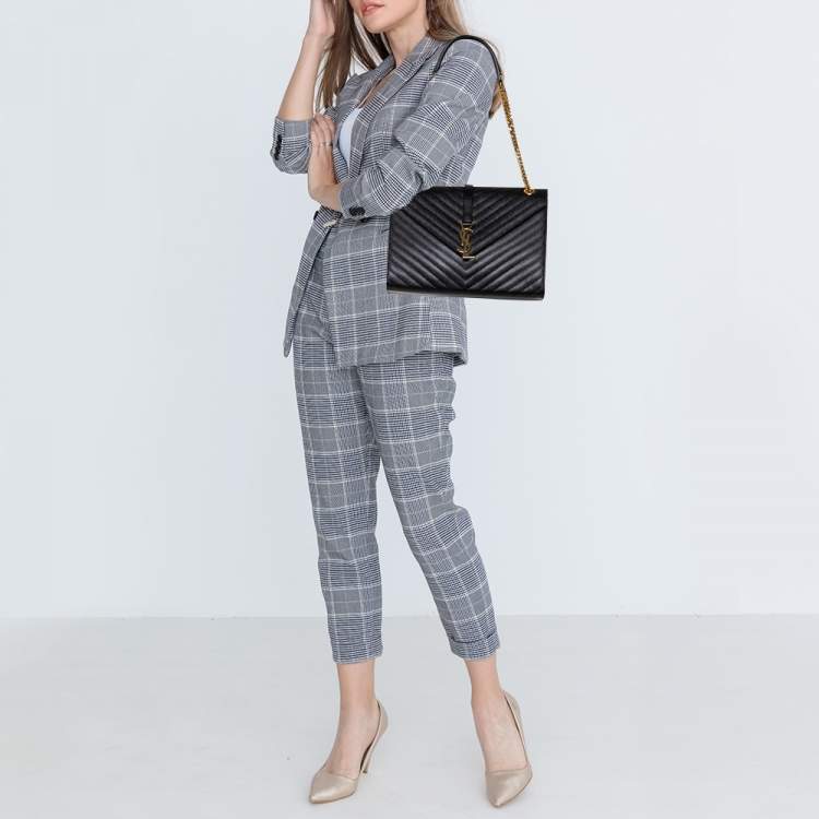 مملوكة مسبقًا Saint Laurent Black Matelasse Leather Large Cassandre Flap Bag