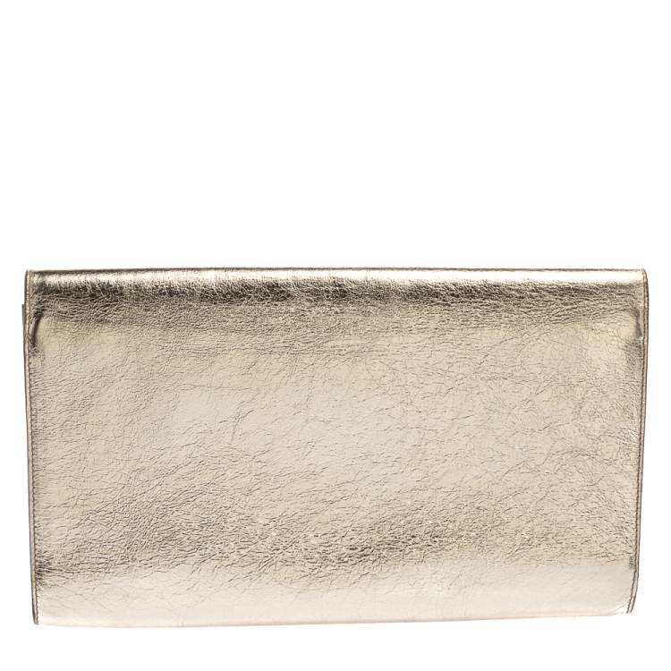 Pre Owned Yves Saint Laurent Metallic Gold Leather Belle De Jour Clutch