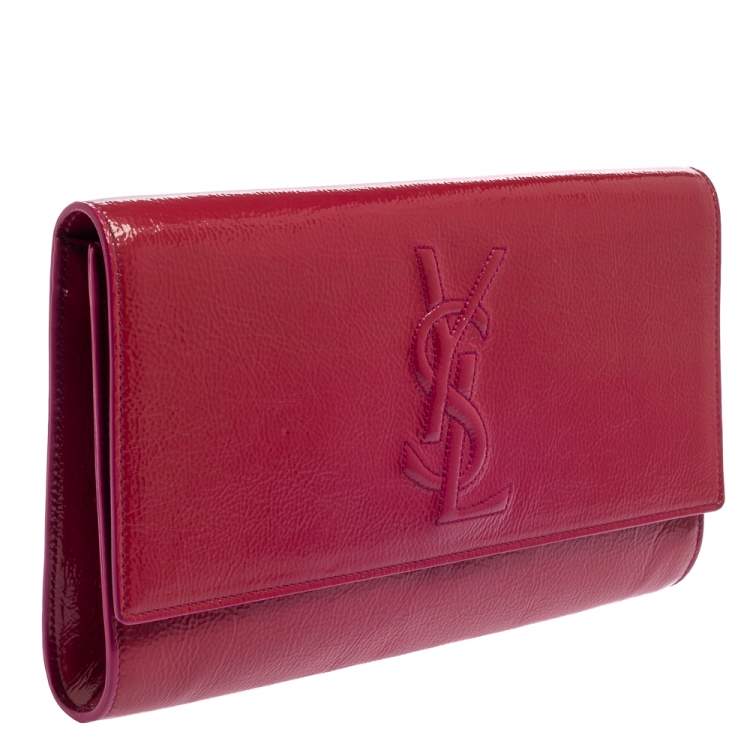 Pre Owned Yves Saint Laurent Fuchsia Patent Leather Belle De Jour Clutch