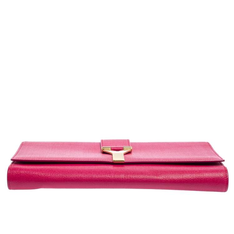 Pre Owned Yves Saint Laurent Pink Leather Y-Ligne Clutch