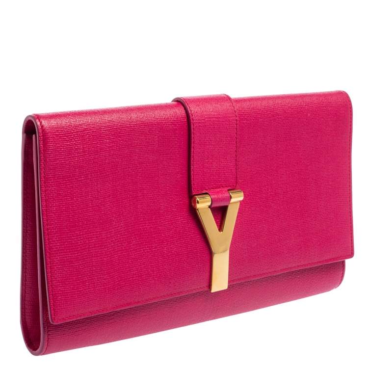 Pre Owned Yves Saint Laurent Pink Leather Y-Ligne Clutch