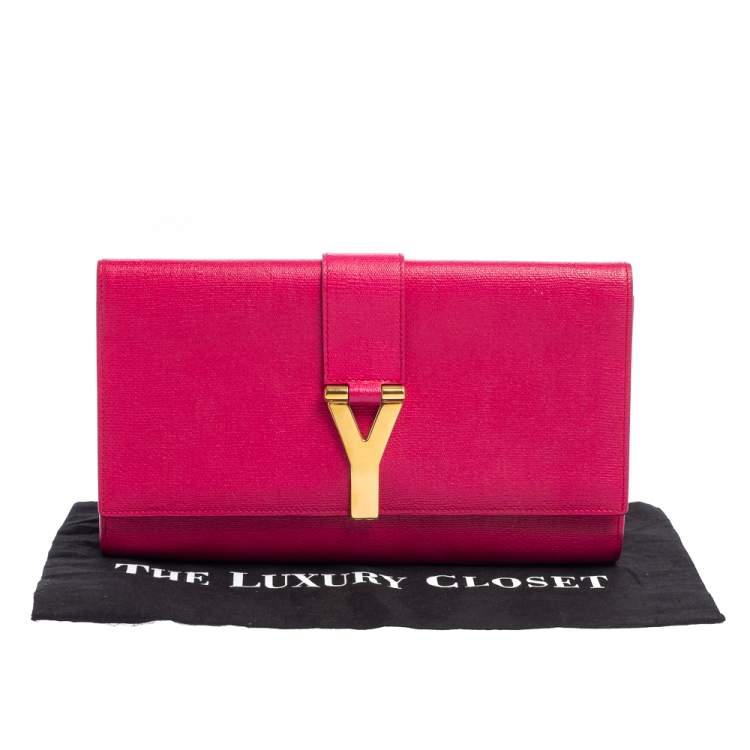 Pre Owned Yves Saint Laurent Pink Leather Y-Ligne Clutch