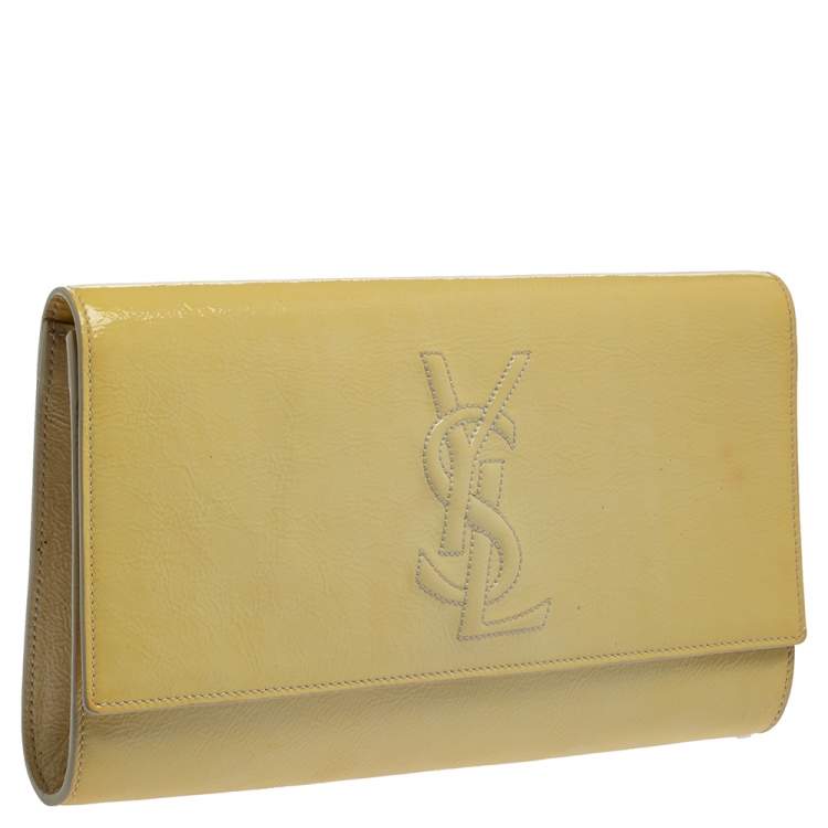 Pre Owned Yves Saint Laurent Yellow Patent Leather Belle De Jour Clutch