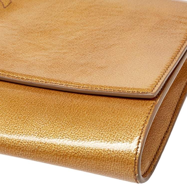 Pre Owned Yves Saint Laurent Yellow Patent Leather Belle De Jour Clutch