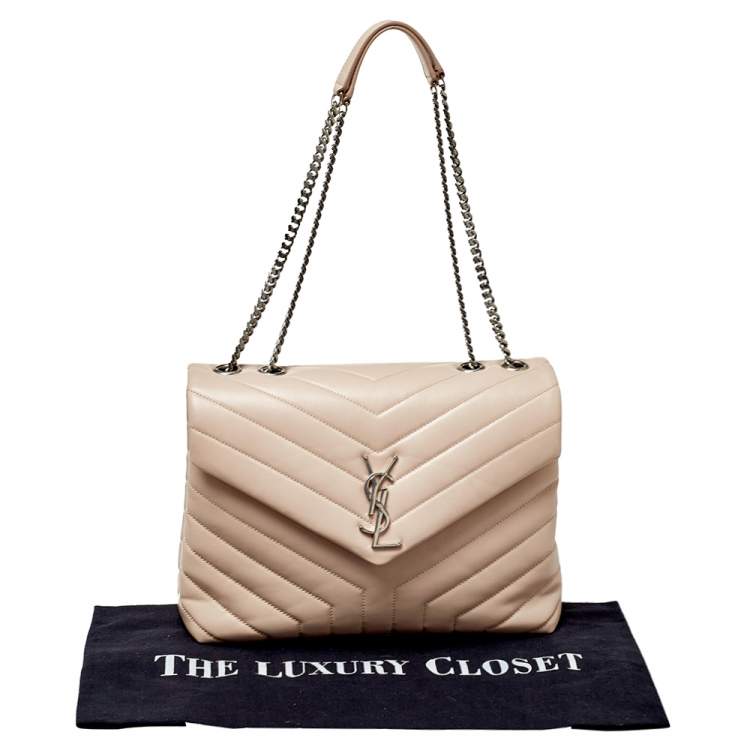 Pre Owned Saint Laurent Pink Matelasse Leather Medium Loulou Shoulder Bag