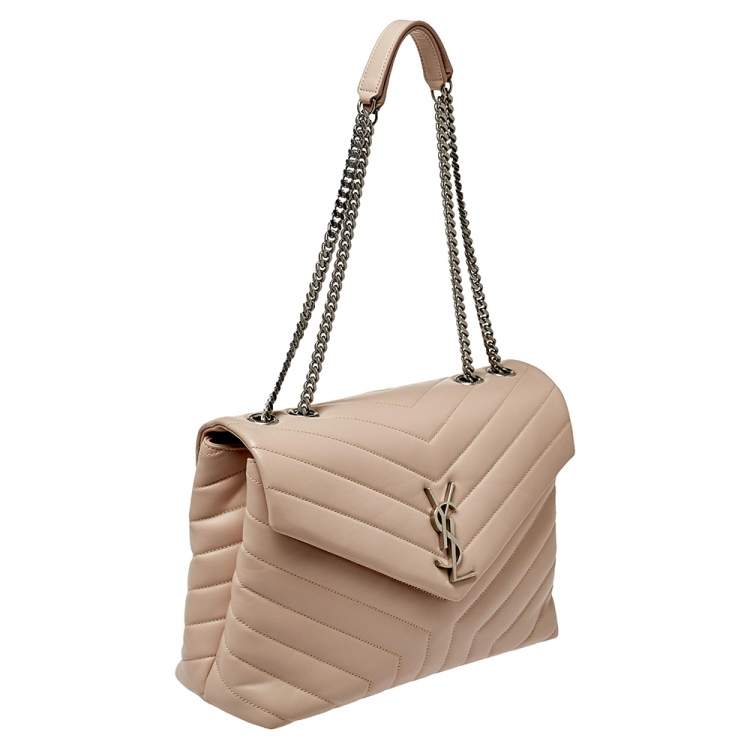 Pre Owned Saint Laurent Pink Matelasse Leather Medium Loulou Shoulder Bag