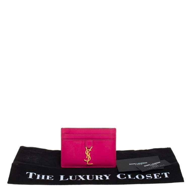 Pre Owned Saint Laurent Fuchsia Leather Monogram Card Holder