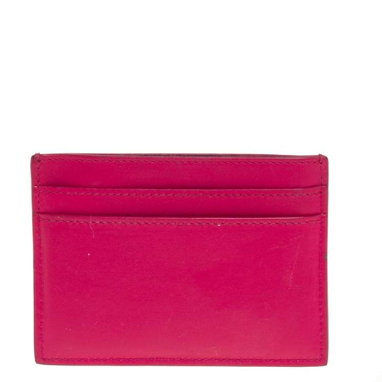 Pre Owned Saint Laurent Fuchsia Leather Monogram Card Holder
