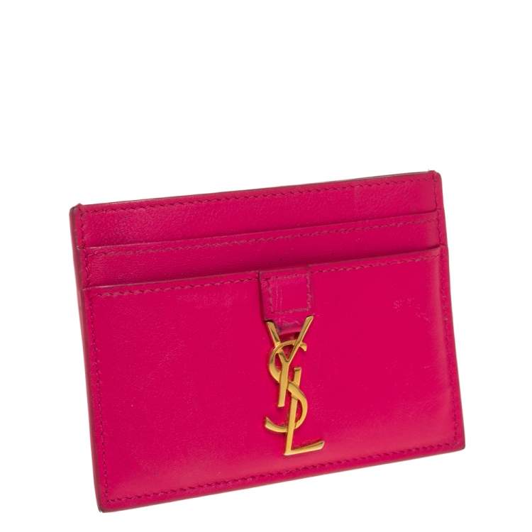 Pre Owned Saint Laurent Fuchsia Leather Monogram Card Holder