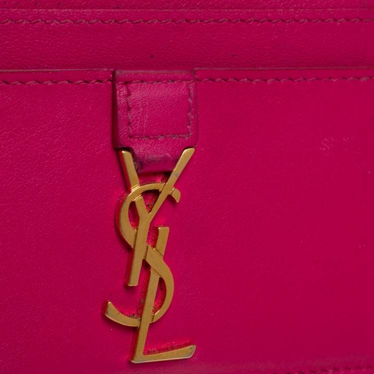 Pre Owned Saint Laurent Fuchsia Leather Monogram Card Holder