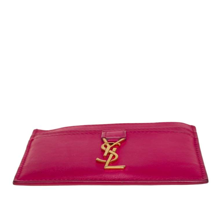 Pre Owned Saint Laurent Fuchsia Leather Monogram Card Holder