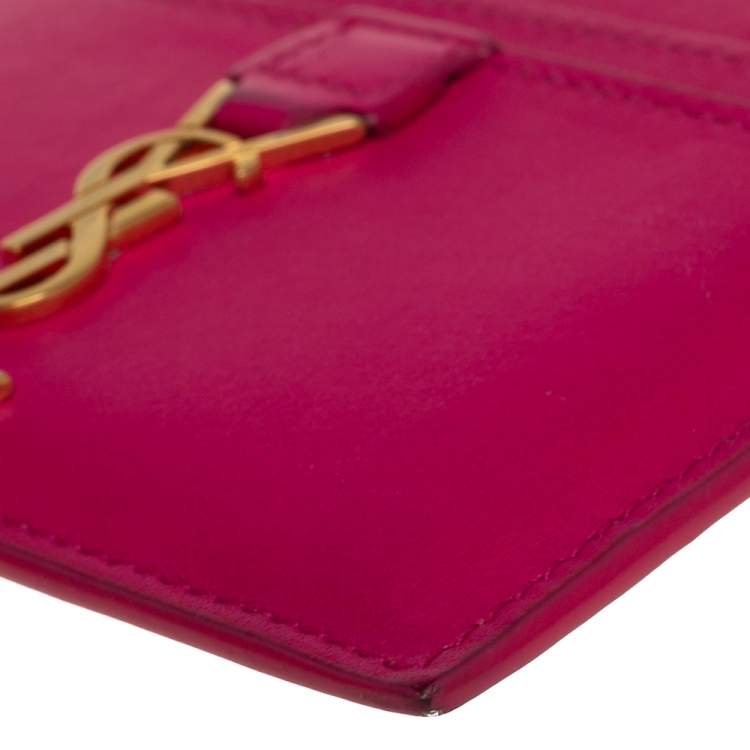 Pre Owned Saint Laurent Fuchsia Leather Monogram Card Holder