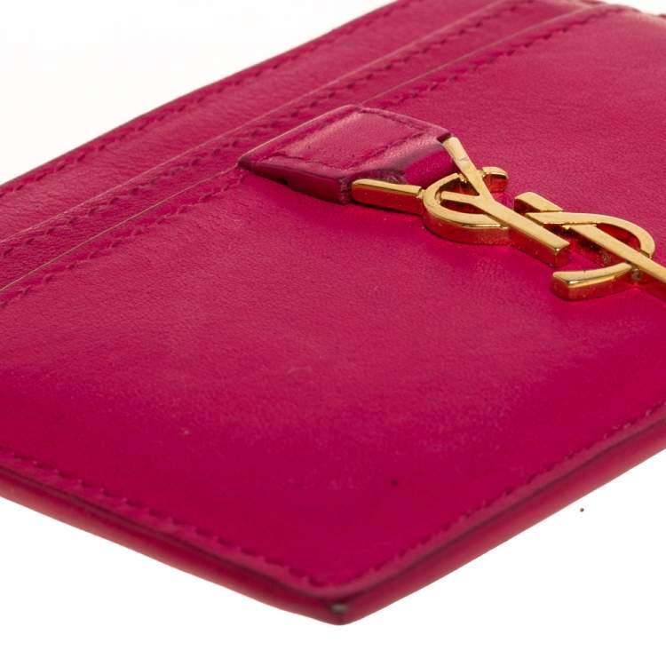Pre Owned Saint Laurent Fuchsia Leather Monogram Card Holder