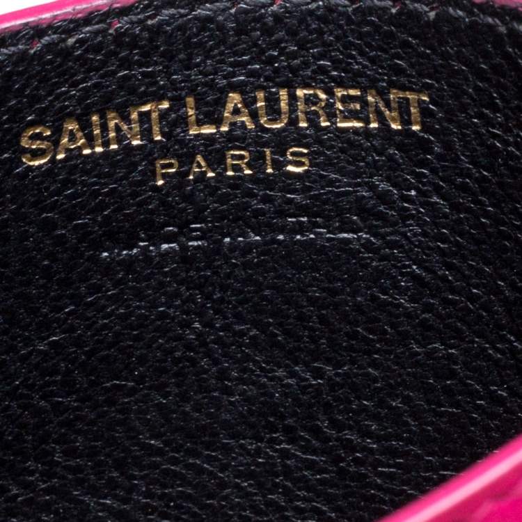 Pre Owned Saint Laurent Fuchsia Leather Monogram Card Holder