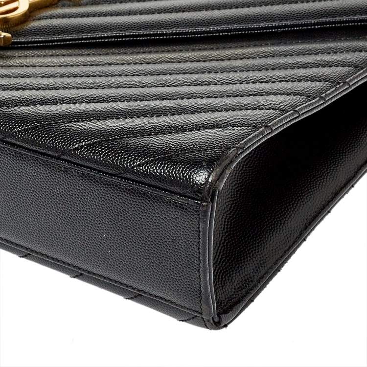 Pre Owned Saint Laurent Black Matelasse Leather Large Cassandre Flap Bag