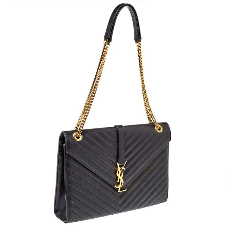 Pre Owned Saint Laurent Black Matelasse Leather Large Cassandre Flap Bag