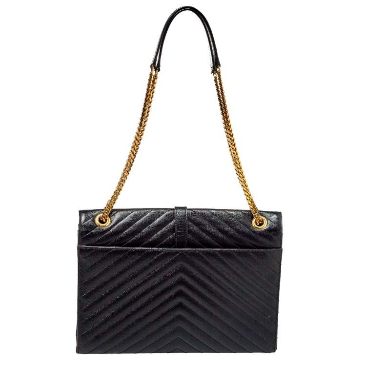 Pre Owned Saint Laurent Black Matelasse Leather Large Cassandre Flap Bag