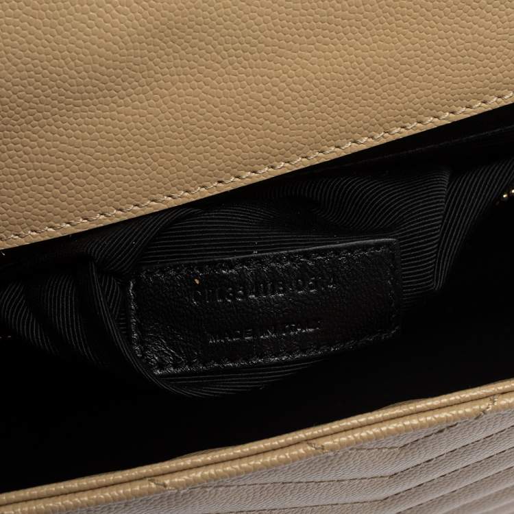Pre Owned Saint Laurent Beige Matelasse Leather Large Cassandre Flap Bag