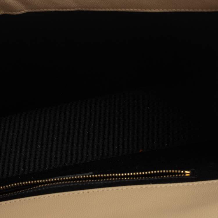 Pre Owned Saint Laurent Beige Matelasse Leather Large Cassandre Flap Bag