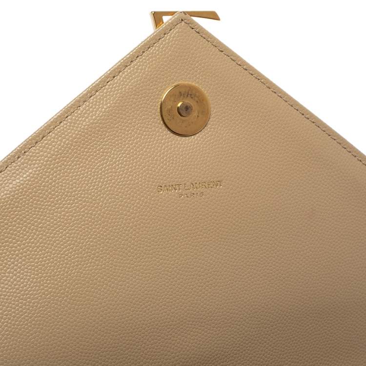 Pre Owned Saint Laurent Beige Matelasse Leather Large Cassandre Flap Bag