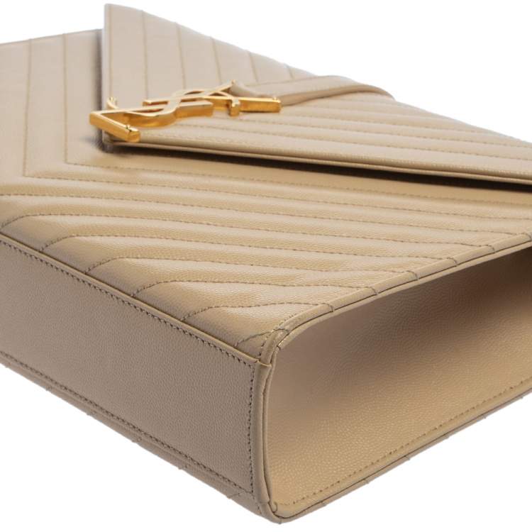 Pre Owned Saint Laurent Beige Matelasse Leather Large Cassandre Flap Bag