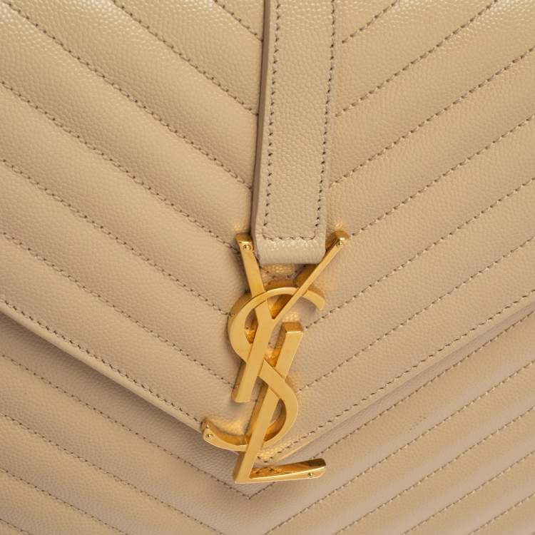 Pre Owned Saint Laurent Beige Matelasse Leather Large Cassandre Flap Bag
