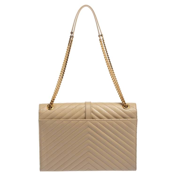 Pre Owned Saint Laurent Beige Matelasse Leather Large Cassandre Flap Bag