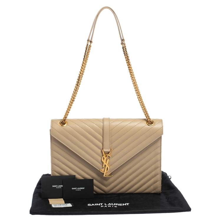 Pre Owned Saint Laurent Beige Matelasse Leather Large Cassandre Flap Bag