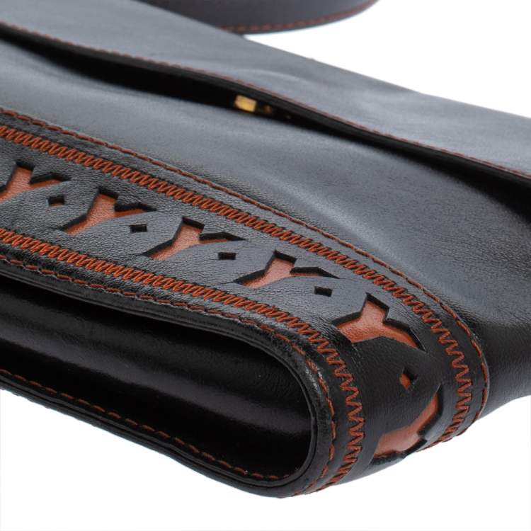 مملوكة مسبقًا Yves Saint Laurent Black/Brown Leather Vintage Logo Letters Shoulder Bag