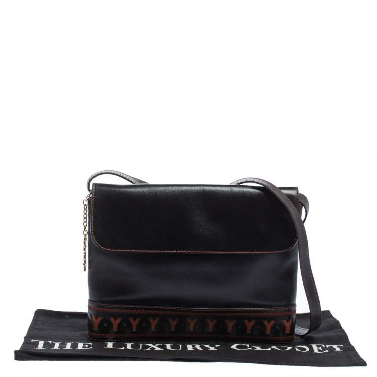 مملوكة مسبقًا Yves Saint Laurent Black/Brown Leather Vintage Logo Letters Shoulder Bag